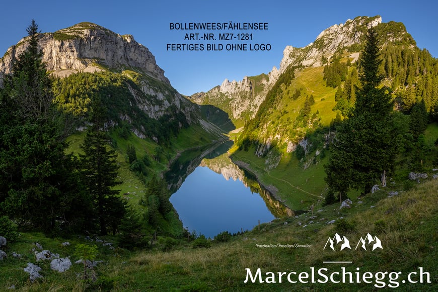 Marcel Schiegg, Fotografie, Fählensee, Bollenwees, Berggasthaus Bollenwees, Fälensee, Bergsee, Spiegelung, Alpstein, Appenzell, Appenzellerland, Schweiz, Roslenfirst