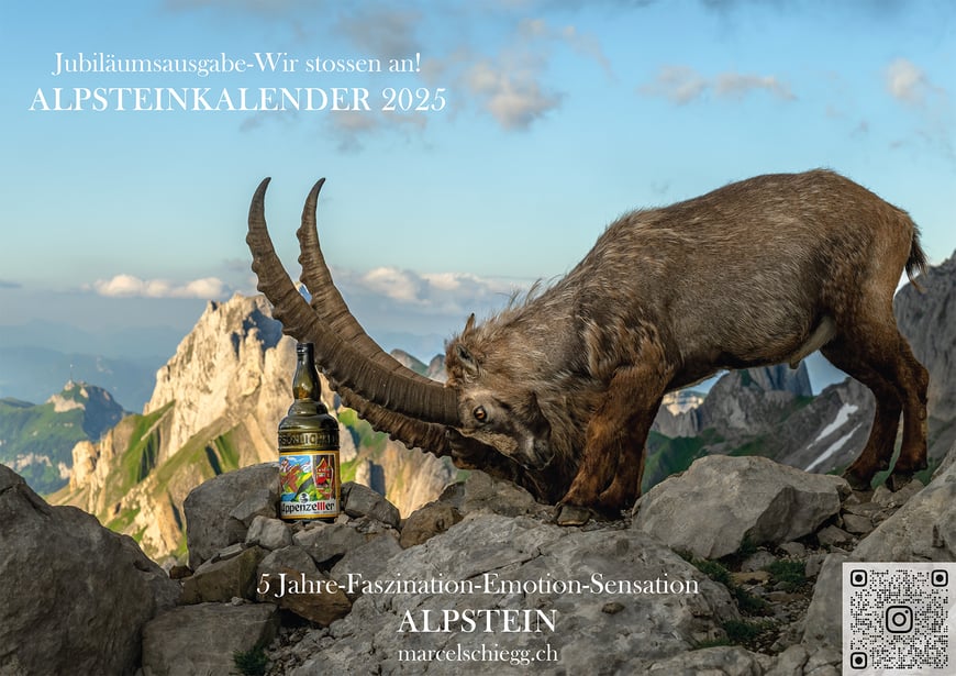 Marcel Schiegg, Kalender, Alpstein, Steinbock, Seealpsee, Rotsteinpass, Appenzellerland, Bollenwees, Fählensee, Mesmer, Säntis, Alter Säntis, Öberefahre, Bildkalender, Alpsteinkalender, Appenzeller Alpenbitter, Appenzeller, Alpstein Kalender