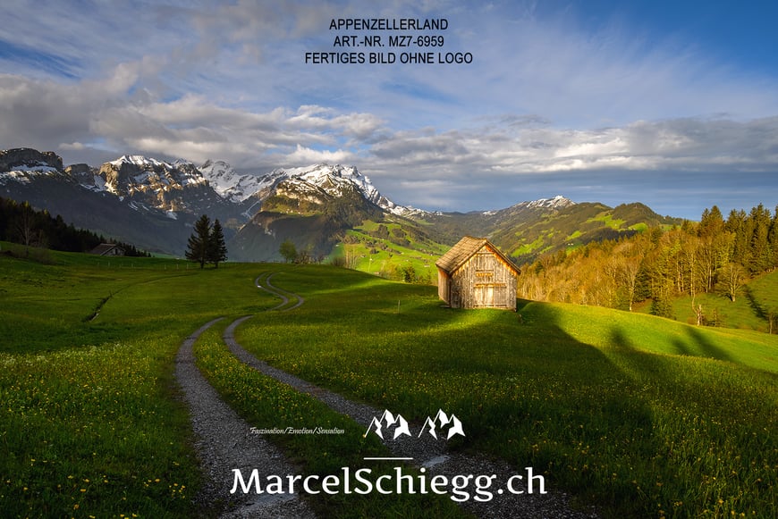 Marcel Schiegg, Wandbild, Spannbild, Wanddekoration, Appenzell, Appenzellerland, Raumakustik, LED Wandbild, Shop, Leinwandbild, Dibond Finerart, Alpstein, Eggli, Säntis