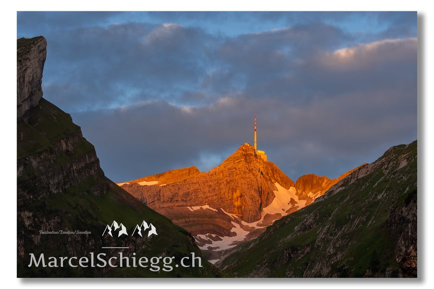 Säntis, Alter Säntis, Sonnenaufgang, Alpenglühen, Alpstein, Appenzellerland, Seealpsee, Marcel Schiegg