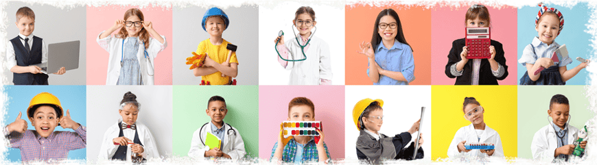 Kinder in unterschiedlichen Berufen, Glückskinder