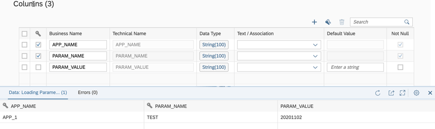 Structure of loading table in SAP Datasphere
