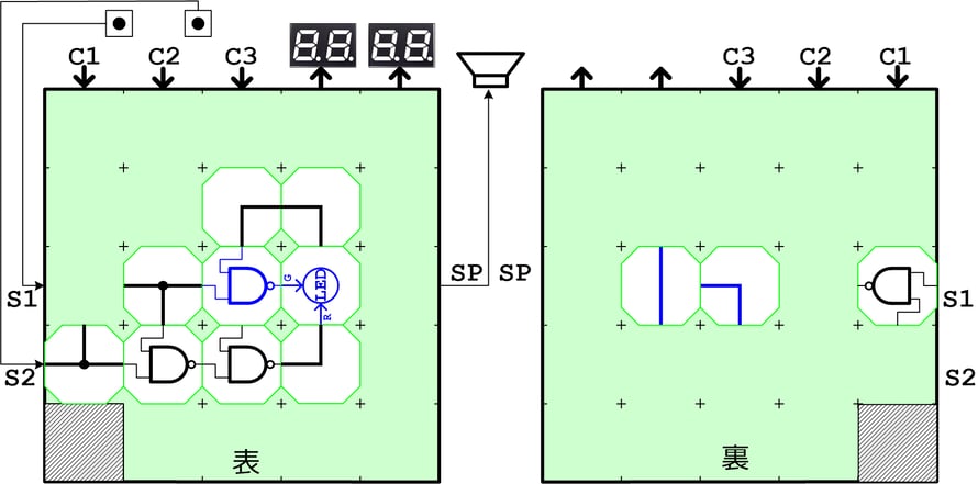 Dラッチ動作確認用回路のブロック実装図