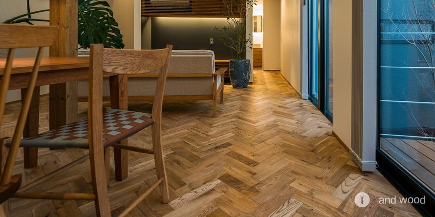 オーク トリプル ヘリンボーン 施工事例 無垢フローリング andwood アンドウッド 