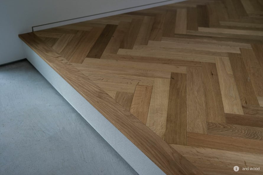 オーク ヘリンボーン プライウッド 45度張り フローリング ploot andwood 施工例 6