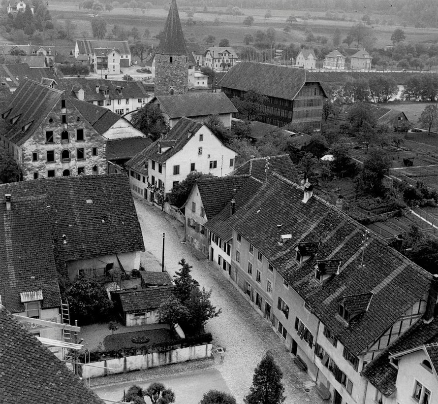 Blick auf die Unterstadt vom Kirchturm der Klosterkirche von 1944