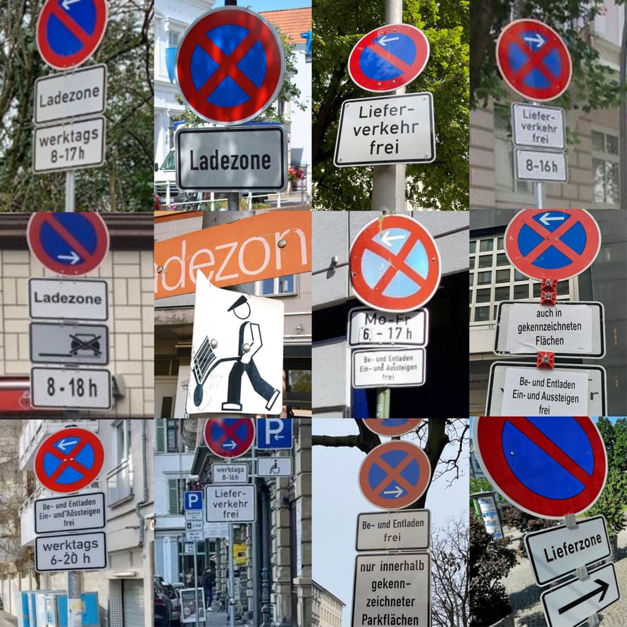 Ladezonen Beschilderung in unterschiedlichen Städten