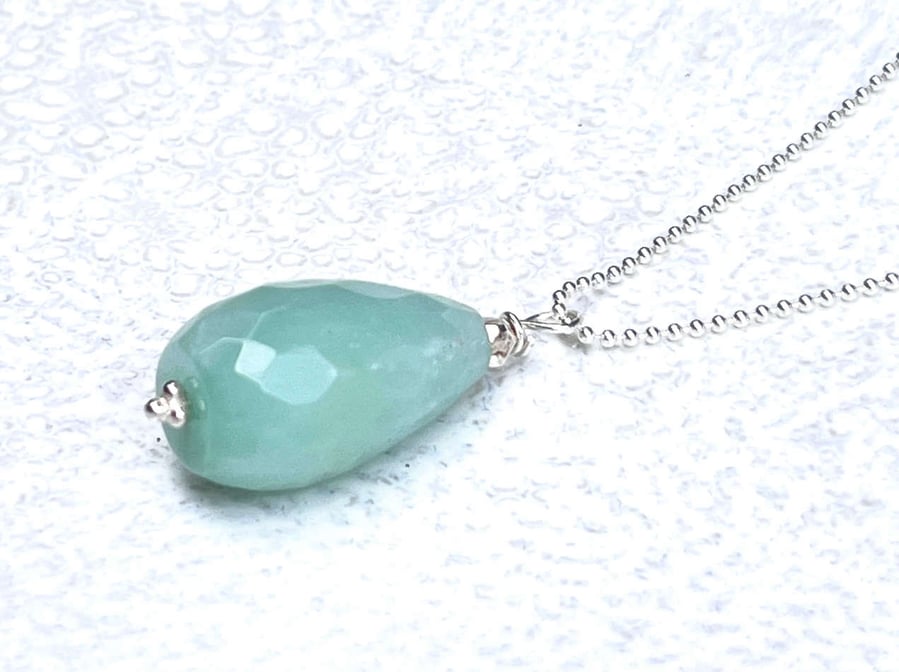Silberkette mit blau grünem Amazonit Tropfen Anhänger