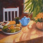 "Blue Teapot and Fruit #1", oil on canvas, 20" x 20", 2013. Private Collection. 
