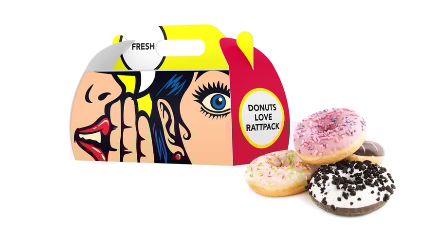 Sustainable packaging made of cardboard with barrier - murPACK® - the sustainable packaging solution from RATTPACK® - Box2Go with donuts