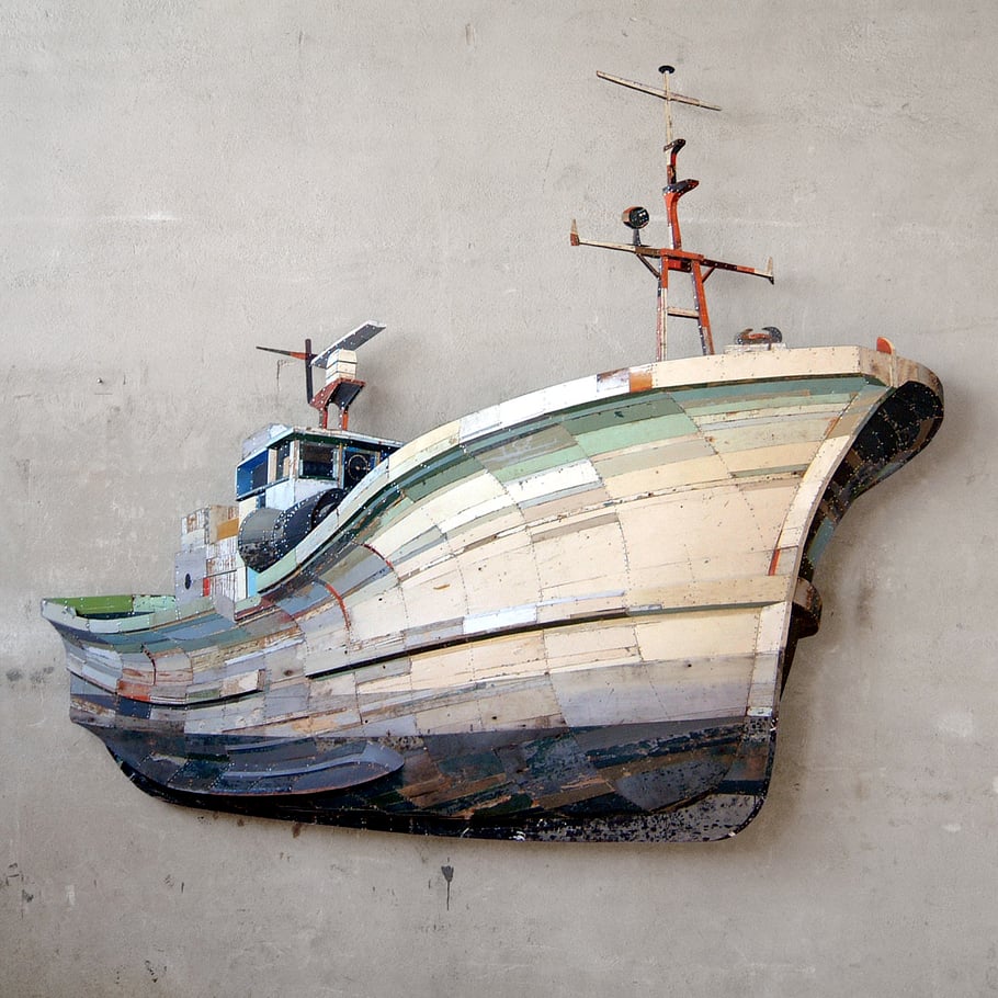 Vissersboot (Fishing Trawler) 2004 Bas-relief in salvaged wood #21, 175 x 185 x 16 cm