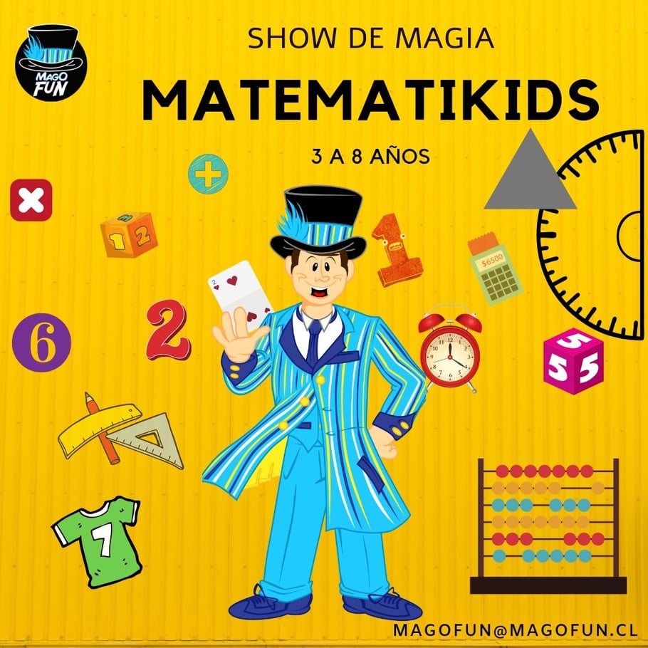 Afiche del show de magia y matemáticas con el mago Fun en caricatura