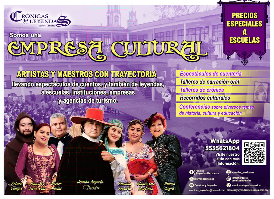 Espectáculos de cuentería, talleres de narración oral y de crónica, recorridos culturales, conferencias... WhatsApp 5535621804