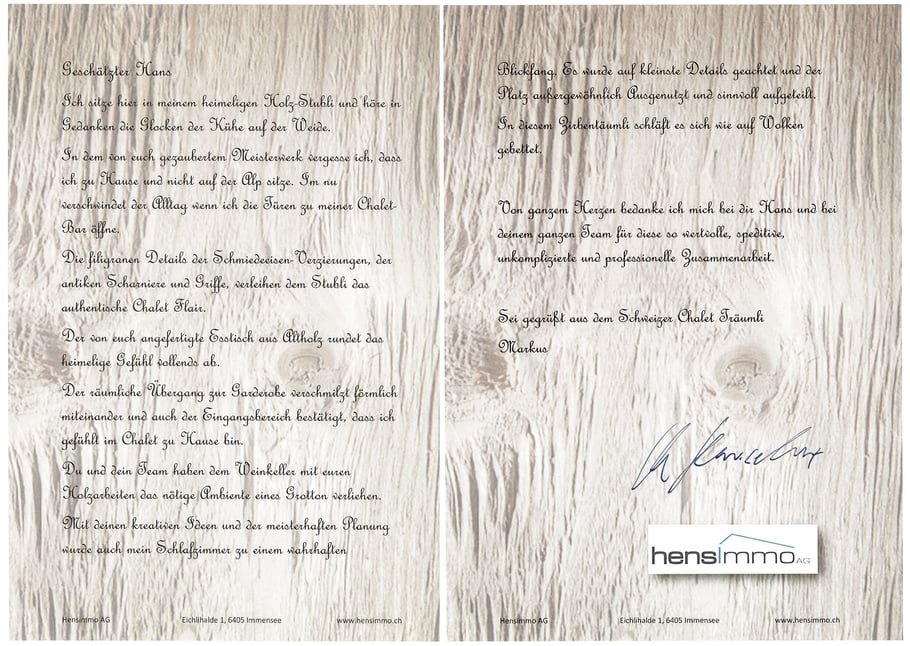 Das Referenzschreiben an Herrn Wirleitner