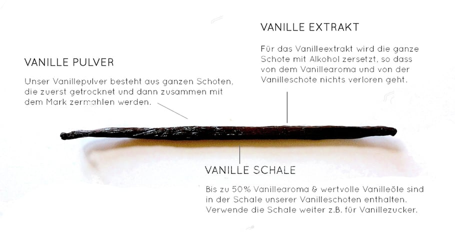 Vanilleschote Vanillestange information zu Vanilleschale Vanillemark Vanillepulver Vanilleextrakt Vanillesamen