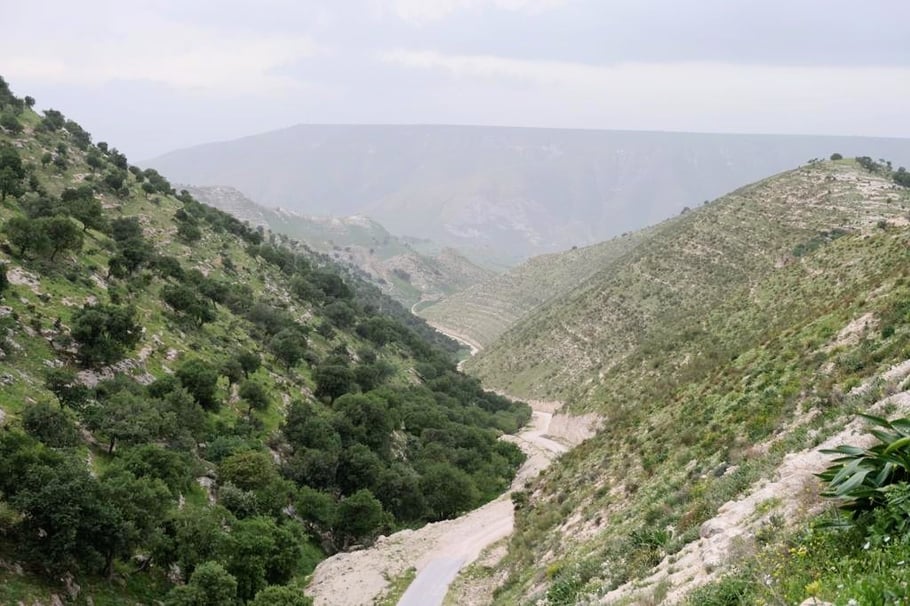 Die Straße runter zu der jordanischen Seite der Golanhöhen