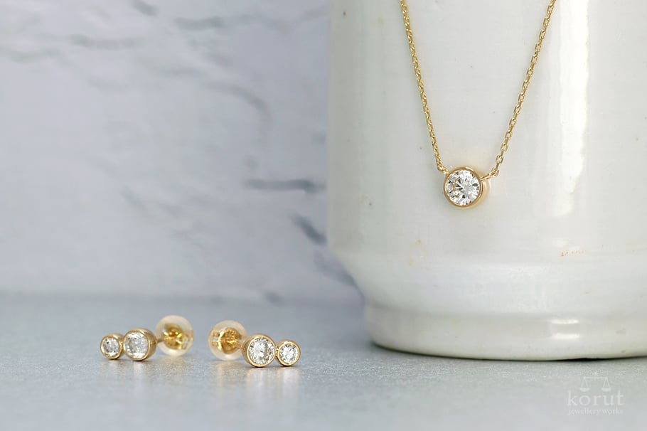 リフォーム後/K18ダイヤモンド　一粒石ネックレス、ピアス