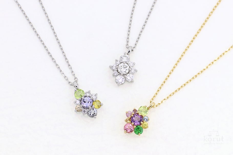 オリジナルペンダント・ネックレス/プラチナ、K18イエローゴールド、ダイヤモンド、タンザナイト、ペリドット、アメジスト他