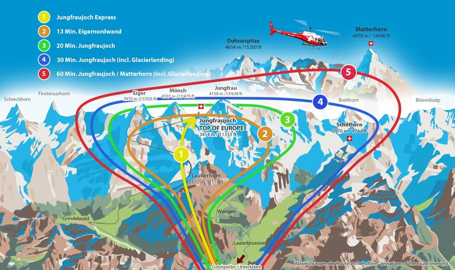 Rundflugkarte ab Gsteigwiler (Jungfraujoch und Matterhorn)