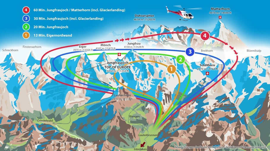 Rundflugkarte ab Lauterbrunnen (Jungfraujoch und Matterhorn)