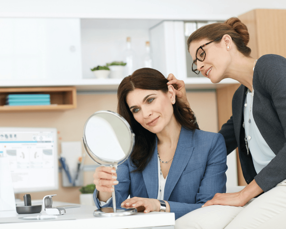 A tinnitus hearing aid being fitted for a trial