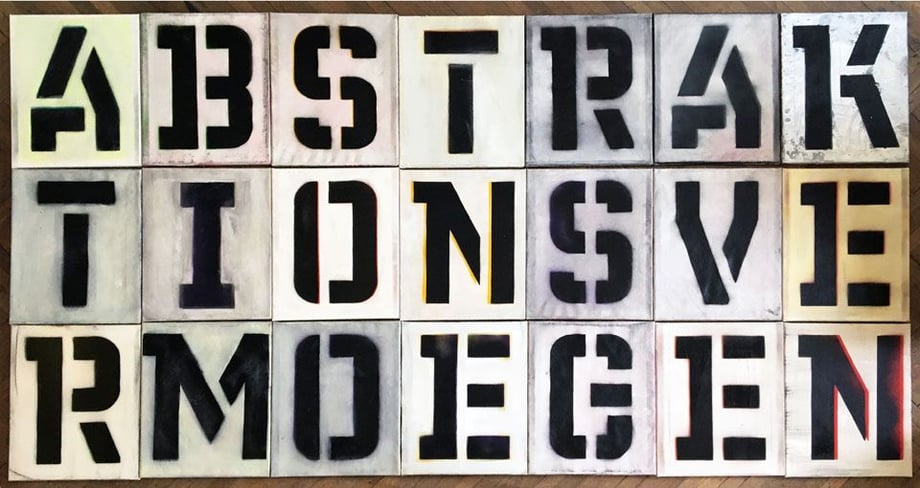 MICHAEL ENDLICHER, Buchstabenbilder, Lackspray, Acryl auf Leinwand, 2018, je 50x40cm