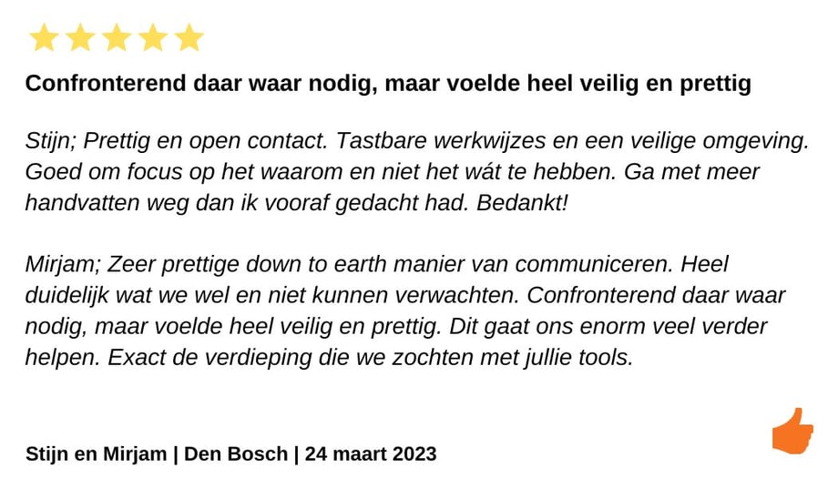 Review koppelretraite. Relatieweekend. Stellenretreat. Relatietherapie   Jeroen en Kim Kromwijk-Lub 