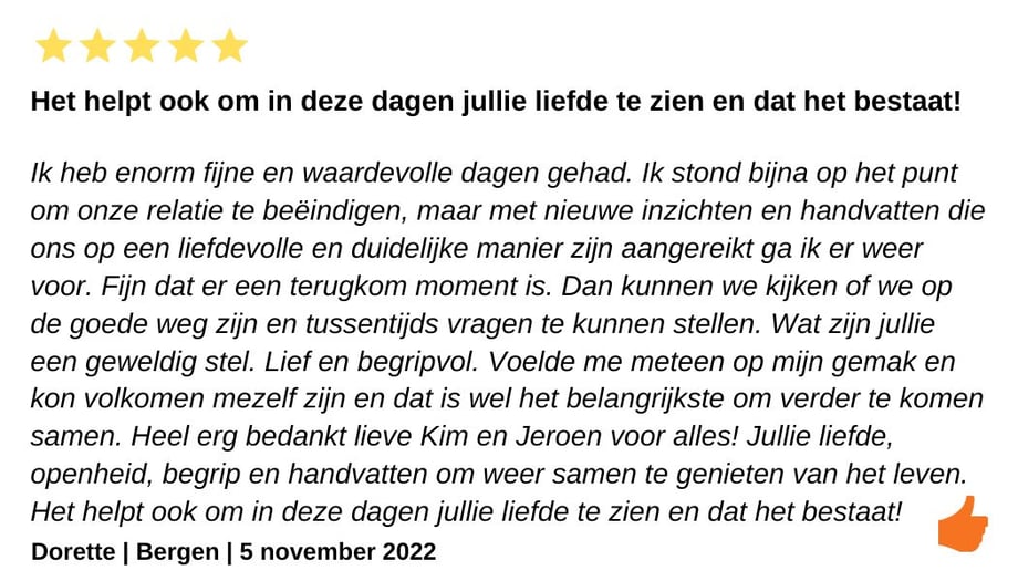 Review Retraite Relatieweekend. Jeroen en Kim Kromwijk-Lub