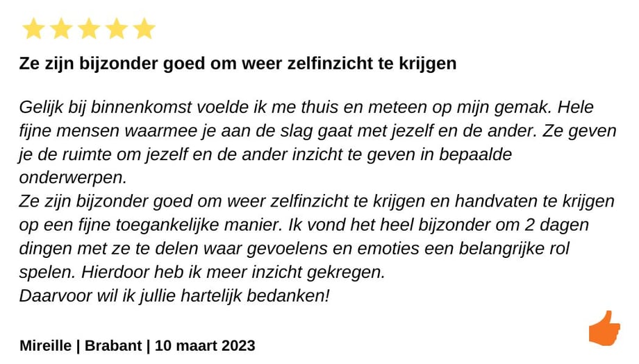 Review koppelretraite. Relatieweekend. Stellenretreat. Relatietherapie   Jeroen en Kim Kromwijk-Lub 