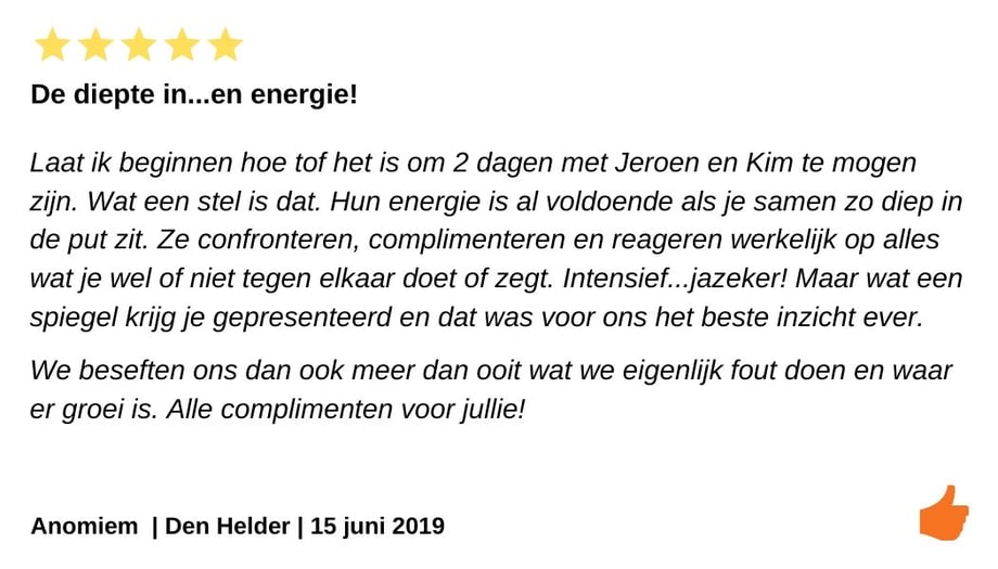 Review relatieweekend Den Helder.  Intensieve relatiebegeleiding bij onze relatiecrisis.