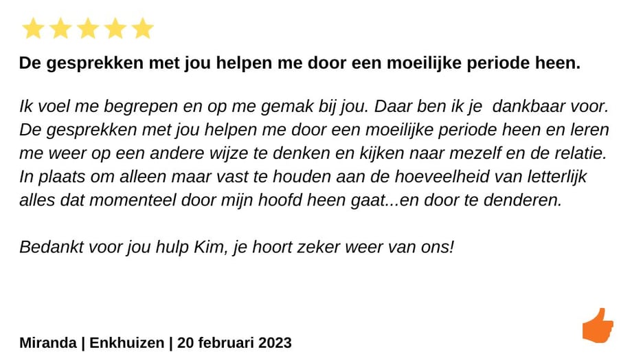 Review Relatietherapie Noord Holland. Kim Kromwijk-Lub