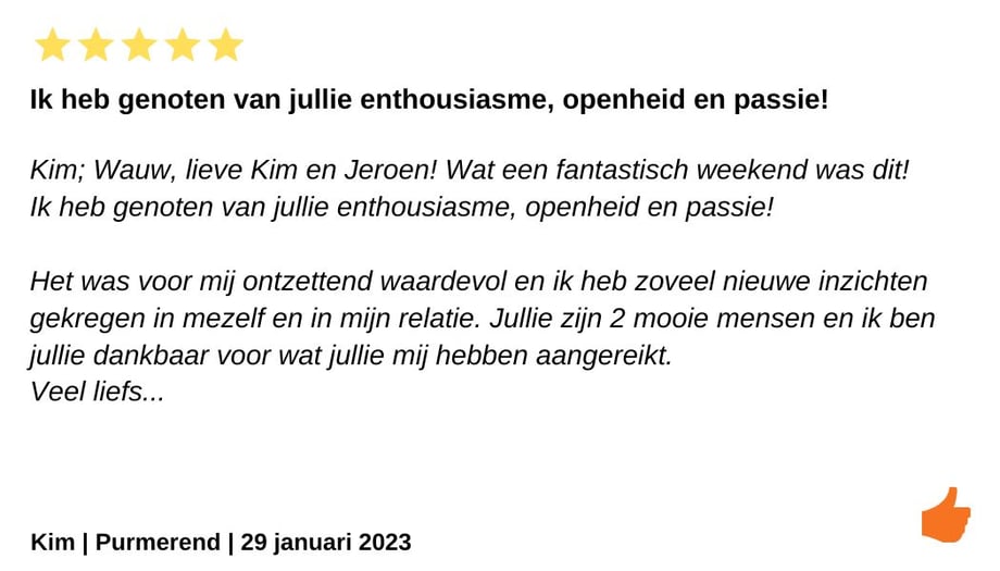 Review EFT Houd me vast training. Relatietweekend Noord Holland. Jeroen en Kim Kromwijk-Lub Relatietherapeuten