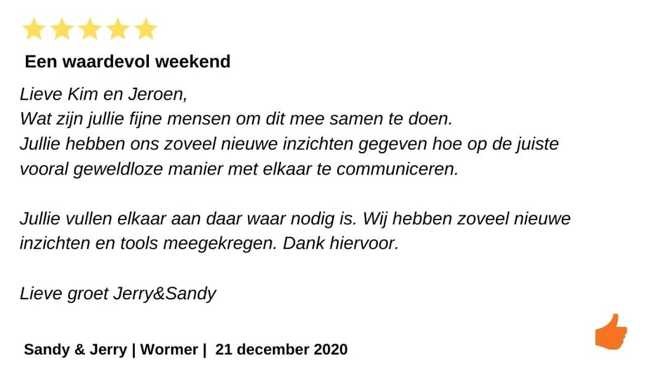 Relatieweekend geeft inzicht. Mannelijke en vrouwelijke therapeut