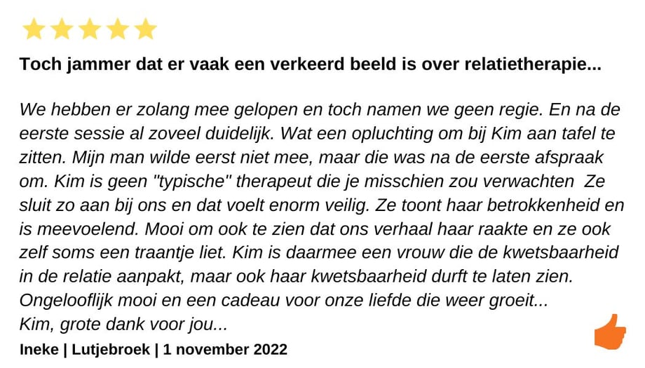 Review relatietherapie. Kim Kromwijk-Lub Relatietherapeut