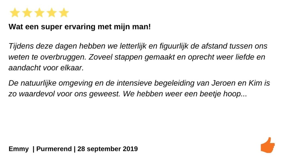 Review relatieweekend Purmerend.  Intense relatietherapie door Jeroen en Kim Kromwijk-Lub.