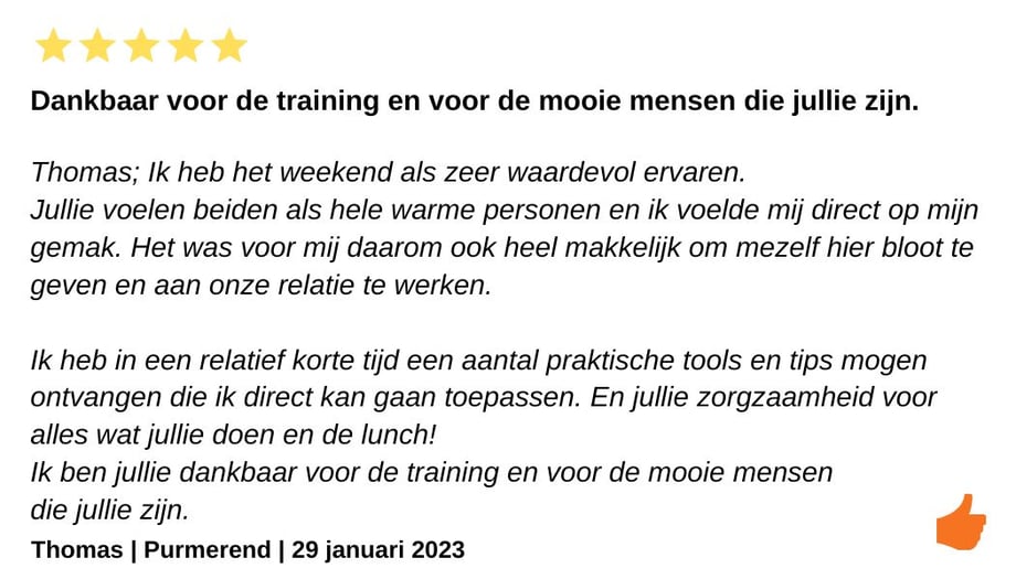 Review EFT Houd me vast training. Relatietraining Enkhuizen. Jeroen en Kim Kromwijk-Lub Relatietherapeuten
