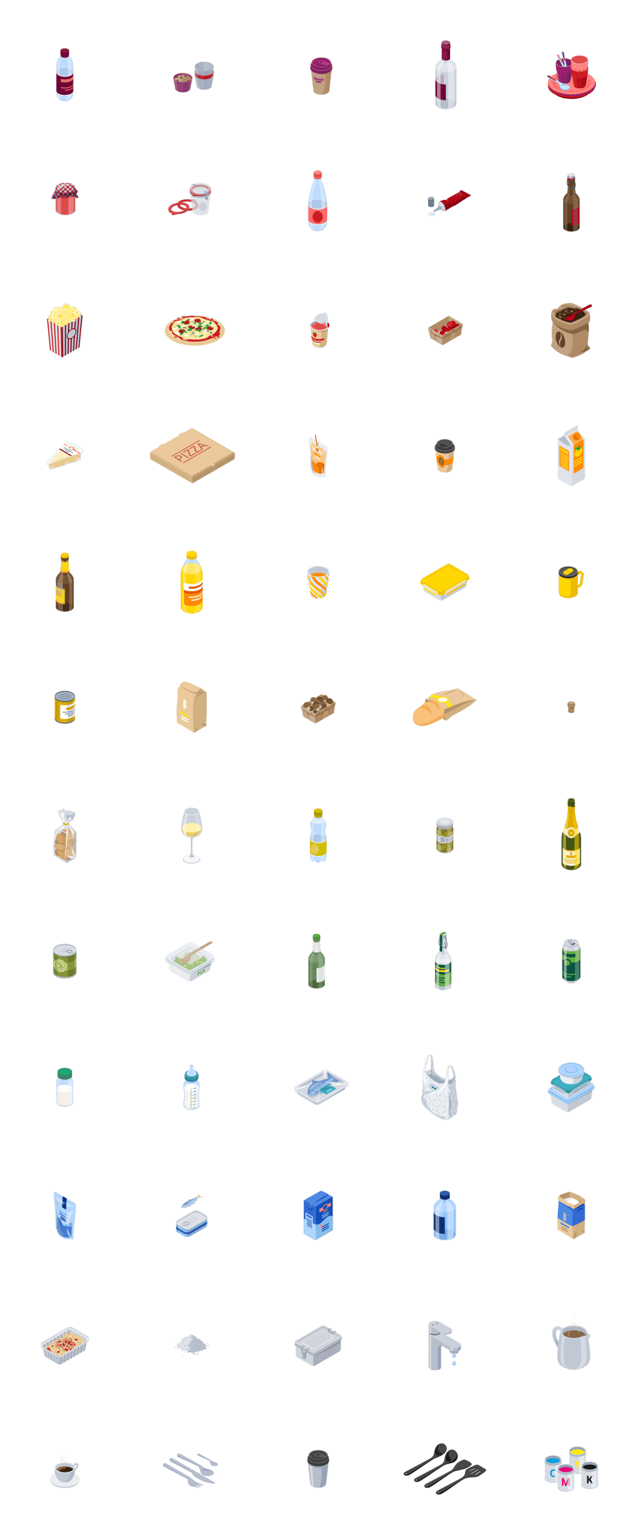 Verschiedene Icons und Visualisierungen, Verpackungsmaterial wie PET, Alu, Glas, Papier, Karton, Keramik, PE, Kork, Holz, Metall, Kunststoff und viele mehr © Michael Stünzi