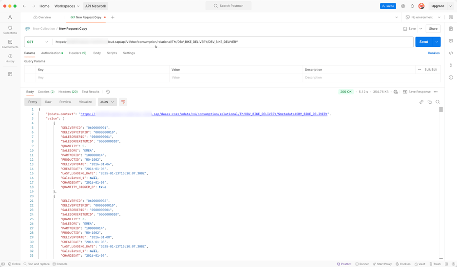 Get data from relational view with Postman