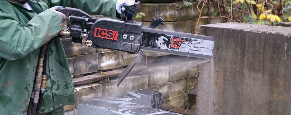 ICS, Kettensäge, Diamantkettensäge, PowerGrit, Mobiler Wassertank, Schneidearbeiten an unterirdischen Rohren, hydraulisch, Benzin, Pneumatisch, Beton, Stein, Mauerwerke, 