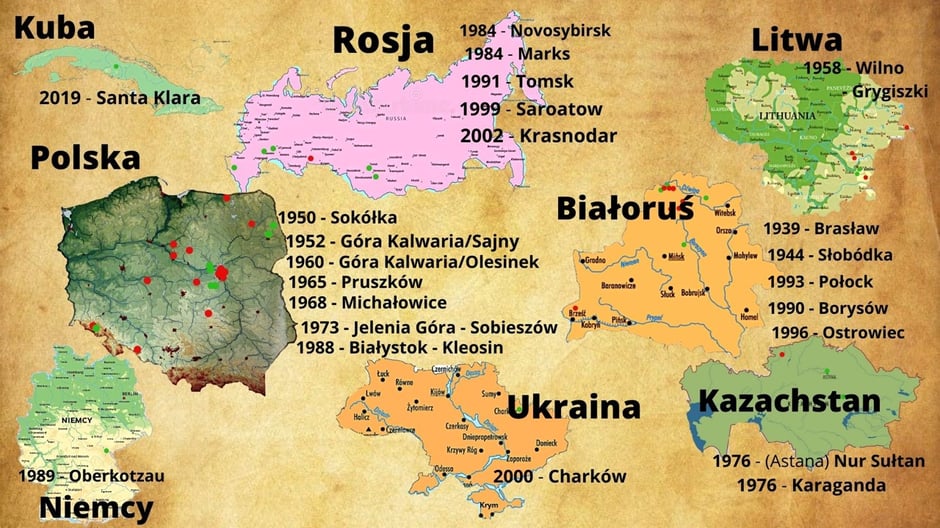 eine polnische Karte unserer Niederlassungen mit jeweiligem Gründungsjahr von 2020