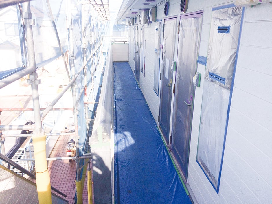 松戸市　アパート塗装　かべ