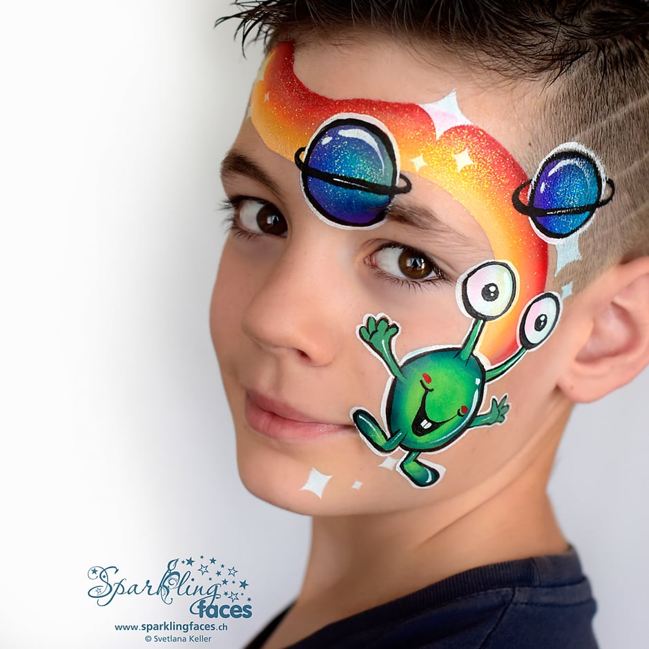 Kinderschminken_Vorlagen; Schminkfarben_kaufen_Schweiz; Kinderschminken_Kurse; Svetlana_Keller; face_painting; Ballonmodellieren; Ballonmodellage; Airbrush_Tattoos; einfach; Alien