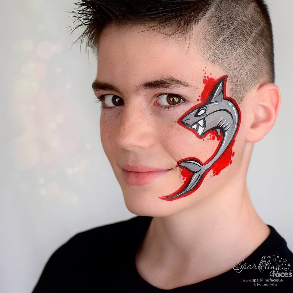Kinderschminken_Vorlagen; Schminkfarben_kaufen_Schweiz; Kinderschminken_Kurse; Svetlana_Keller; face_painting; Ballonmodellieren; Ballonmodellage; Airbrush_Tattoos; einfach; Hai