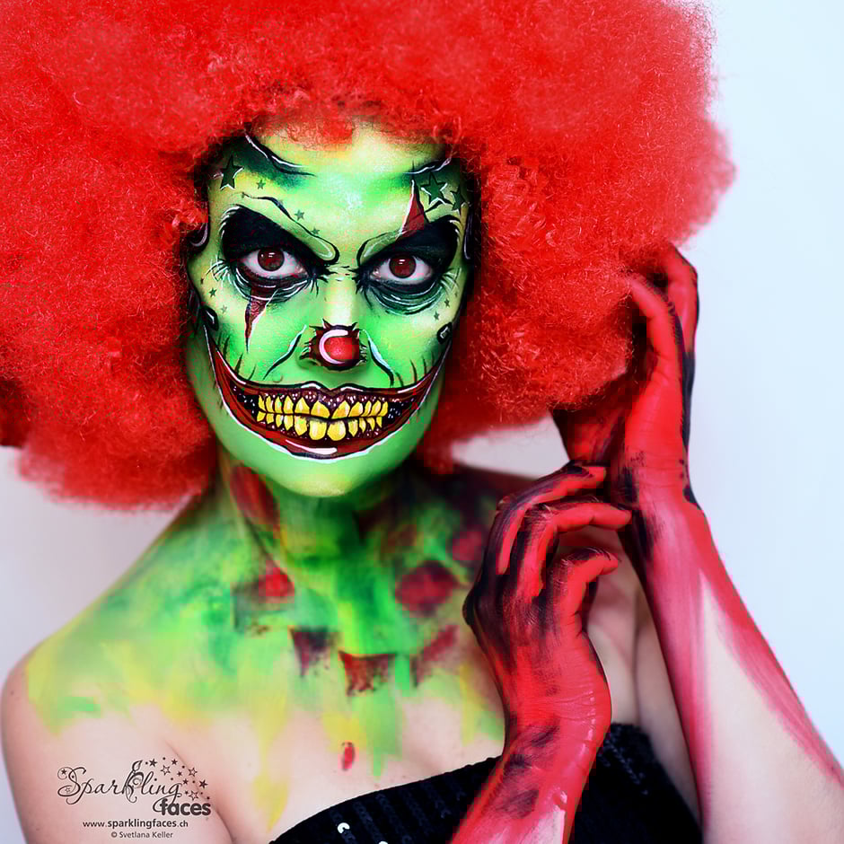 Kinderschminken_Vorlagen; Schminkfarben_kaufen_Schweiz; Kinderschminken_Kurse; Svetlana_Keller; face_painting; Ballonmodellieren; Ballonmodellage; Airbrush_Tattoos; einfach; Killer Clown