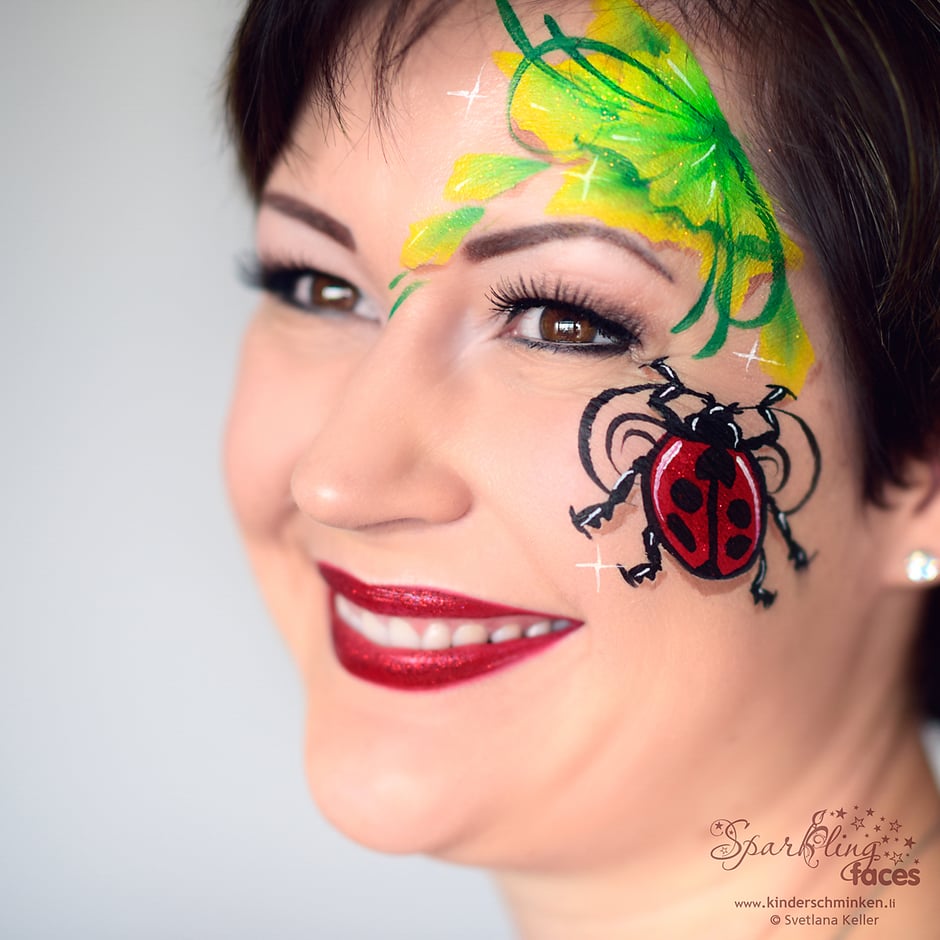 Kinderschminken_Vorlagen; Schminkfarben_kaufen_Schweiz; Kinderschminken_Kurse; einfach; Marienkäfer