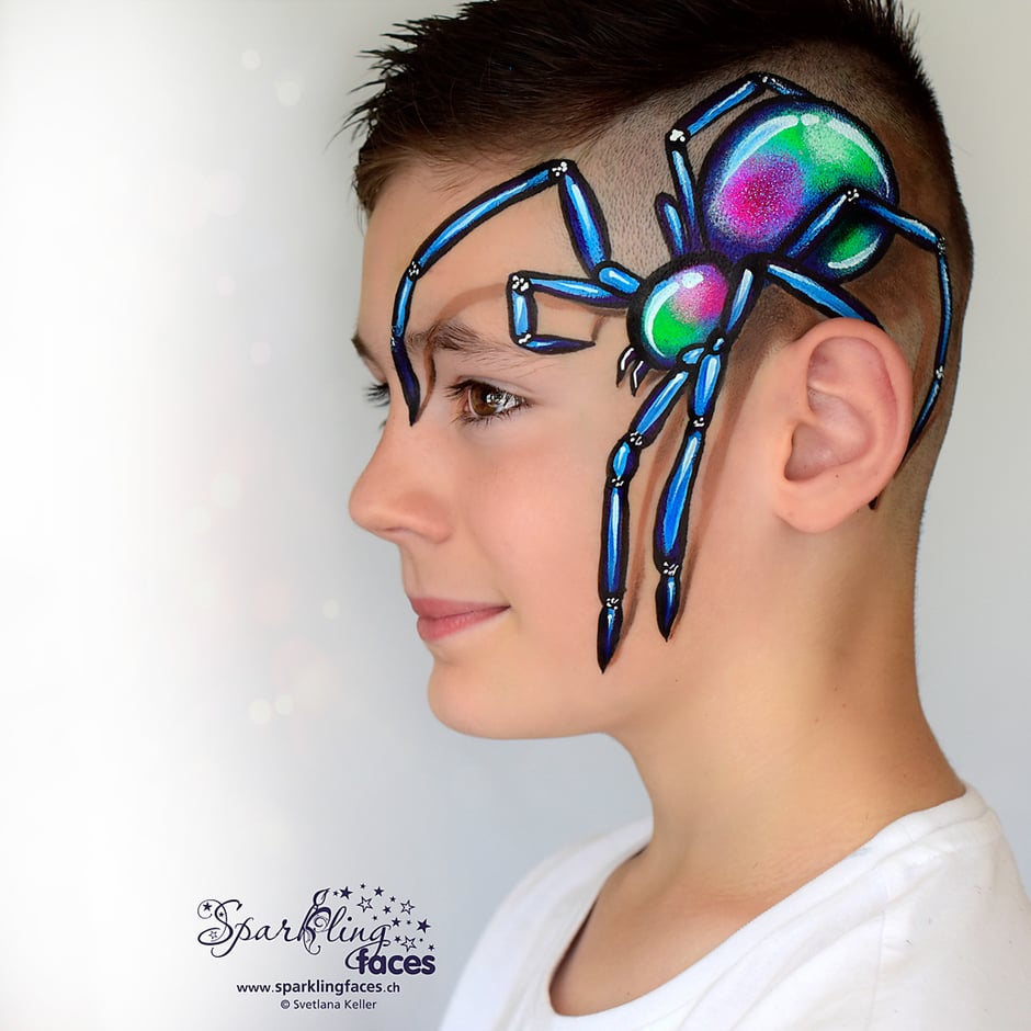 Kinderschminken_Vorlagen; Schminkfarben_kaufen_Schweiz; Kinderschminken_Kurse; einfach; Spinne