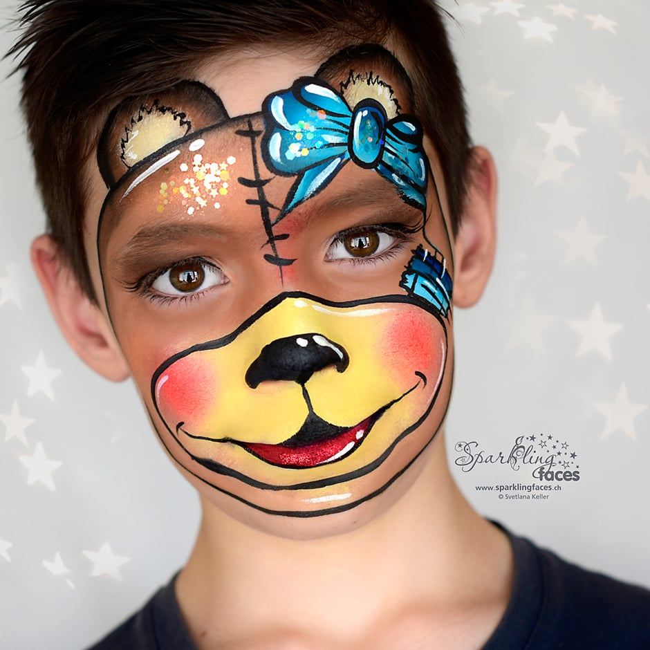 Kinderschminken_Vorlagen; Schminkfarben_kaufen_Schweiz; Kinderschminken_Kurse; Svetlana_Keller; face_painting; Ballonmodellieren; Ballonmodellage; Airbrush_Tattoos; einfach; Bär