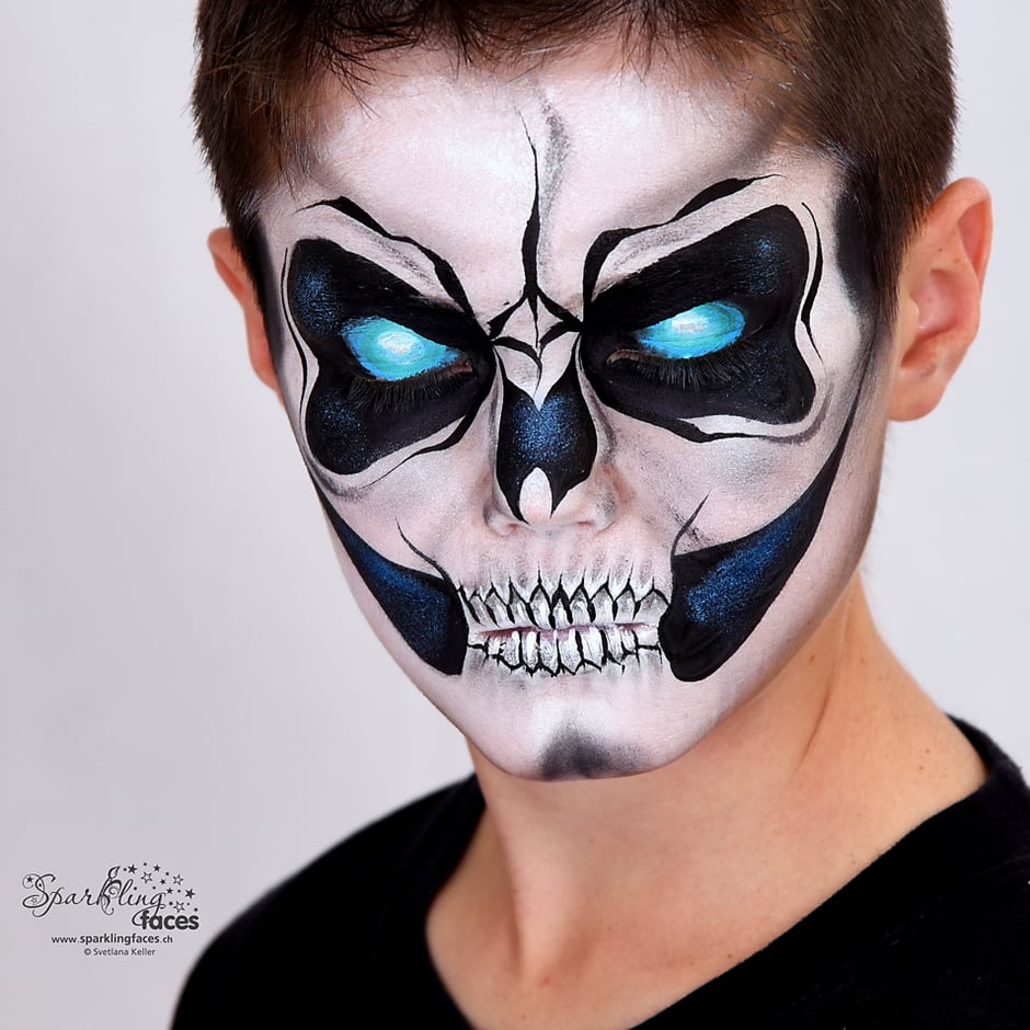Kinderschminken_Vorlagen; Schminkfarben_kaufen_Schweiz; Kinderschminken_Kurse; einfach; Totenkopf