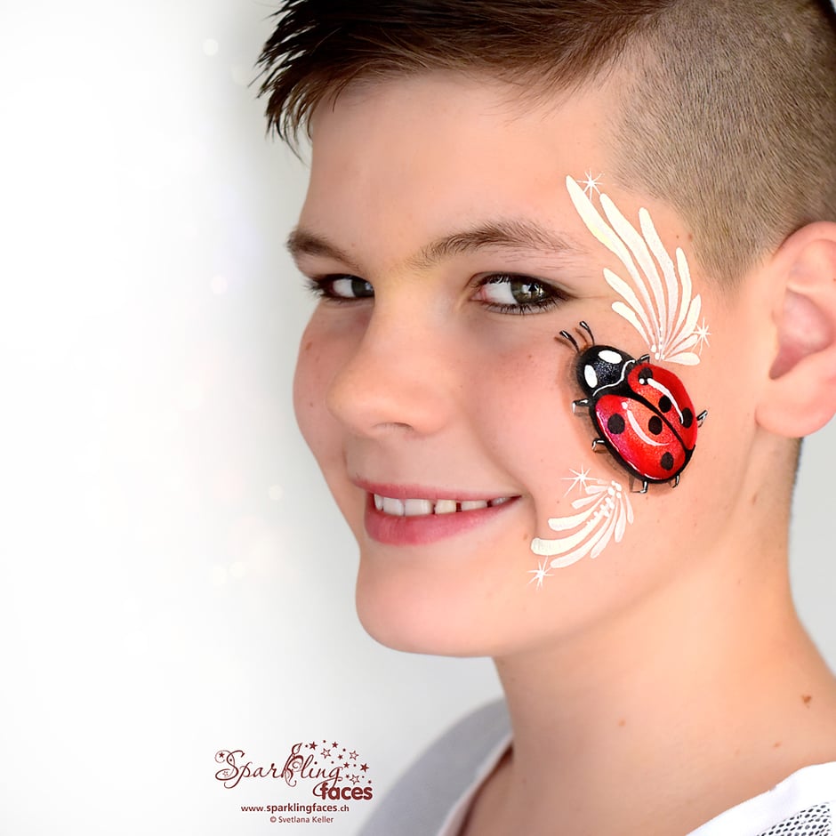 Kinderschminken_Vorlagen; Schminkfarben_kaufen_Schweiz; Kinderschminken_Kurse; einfach; Marienkäfer