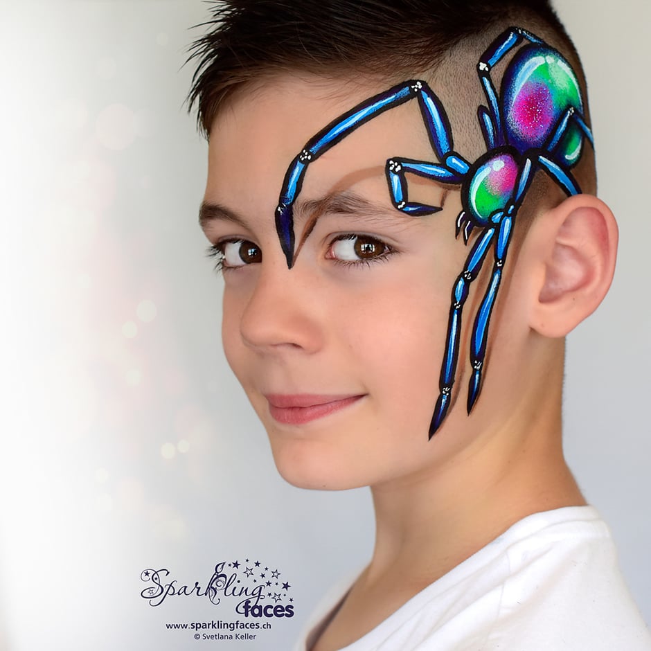 Kinderschminken_Vorlagen; Schminkfarben_kaufen_Schweiz; Kinderschminken_Kurse; einfach; Spinne